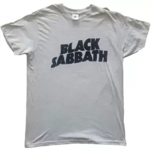 Image of Black Sabbath - Black Wavy Logo Unisex Large T-Shirt - Grey