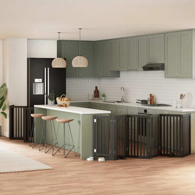 Image of vidaXL Dog Gate with Door Foldable 15 Panels Black 750cm Poplar Wood, Black 3155658