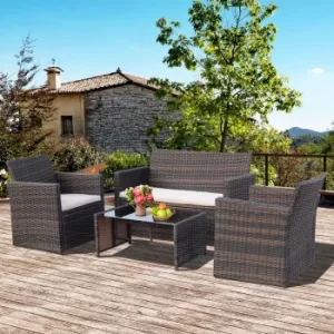 Image of Outsunny 4-Seater Outdoor Garden PE Rattan Sofa Set w/ Coffee Table Brown