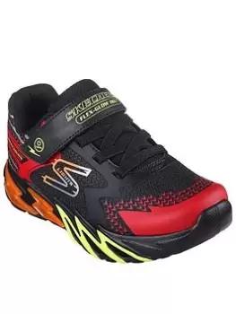 Image of Skechers Boys Flex-glow Bolt Lighted Gore And Strap Trainer, Black, Size 1 Older