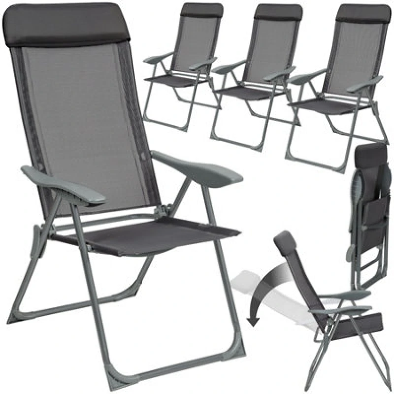 Image of Tectake Garden Chairs Maurine - Set Of 4, Foldable, Aluminium Frame, Adjustable Backrest, Head Cushion - Anthracite - 4