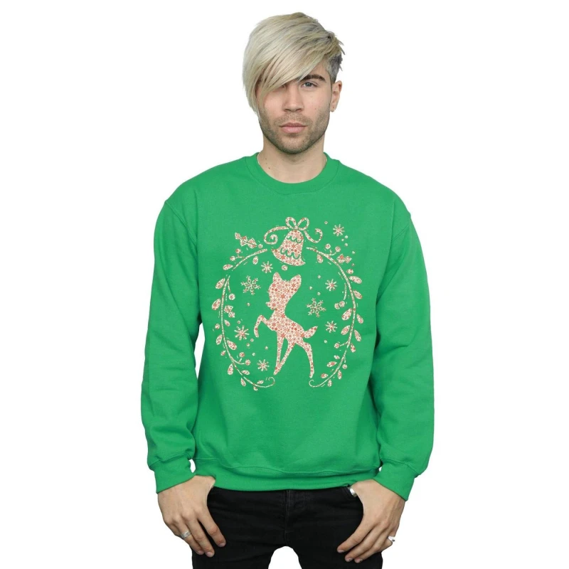 Image of Disney Men Bambi Christmas Wreath Sweatshirt in Green Size: Small Green S Male 5057245992862