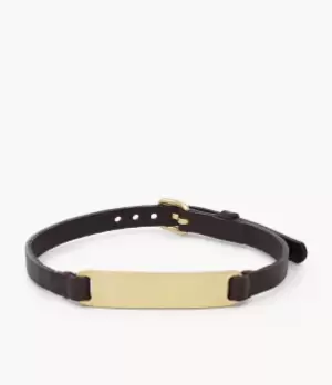 Image of Fossil Men Gold-Tone Stainless Steel and Leather ID Bracelet
