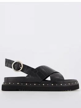 Image of Office Supernova Crossover Studded Flat Sandal - Black