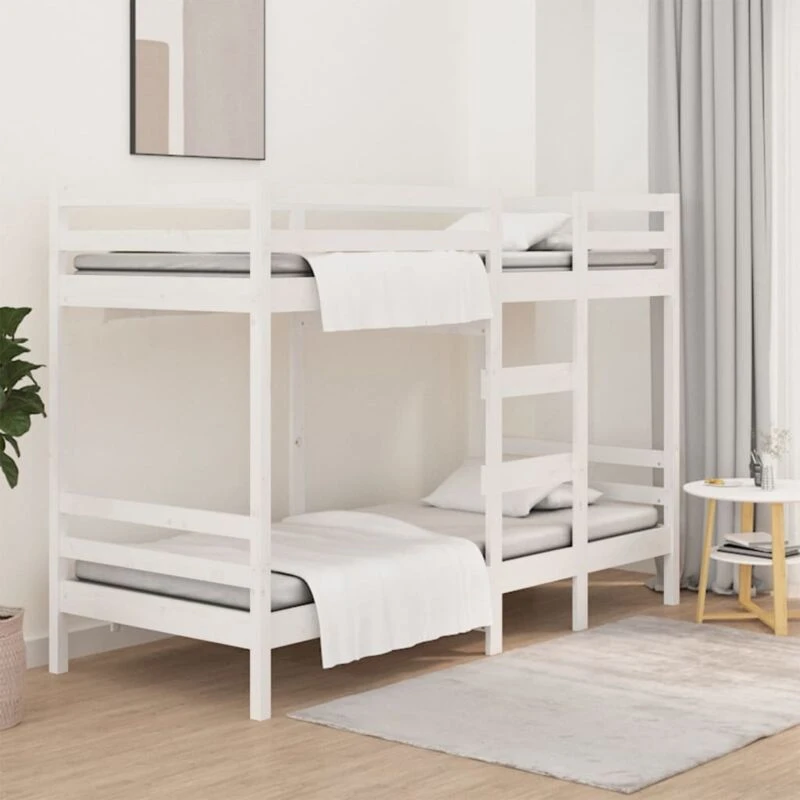 Image of vidaXL Bunk Bed White 75x190cm 2ft6 Small Single Solid Wood Pine, White 3139845