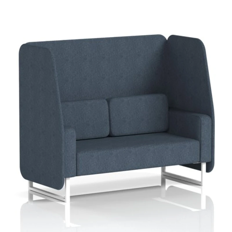 Image of Brixworth 2 Seater Open Office Booth with White Legs in Rivet Fabric - Crucible Panels and Sofa
