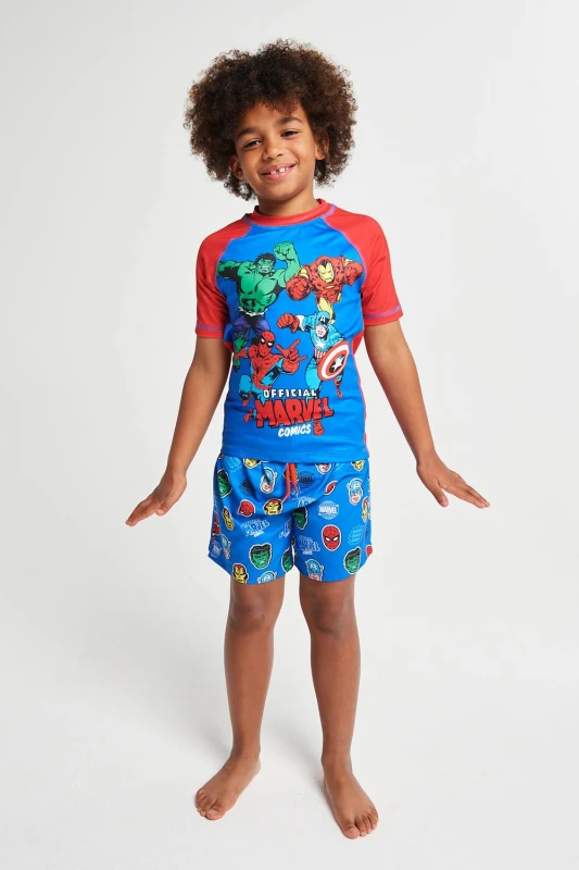 Image of Brand Threads Marvel Avengers Rash Vest & Shorts Size: 7-8 Years Multicolor Unisex 7-8 Years