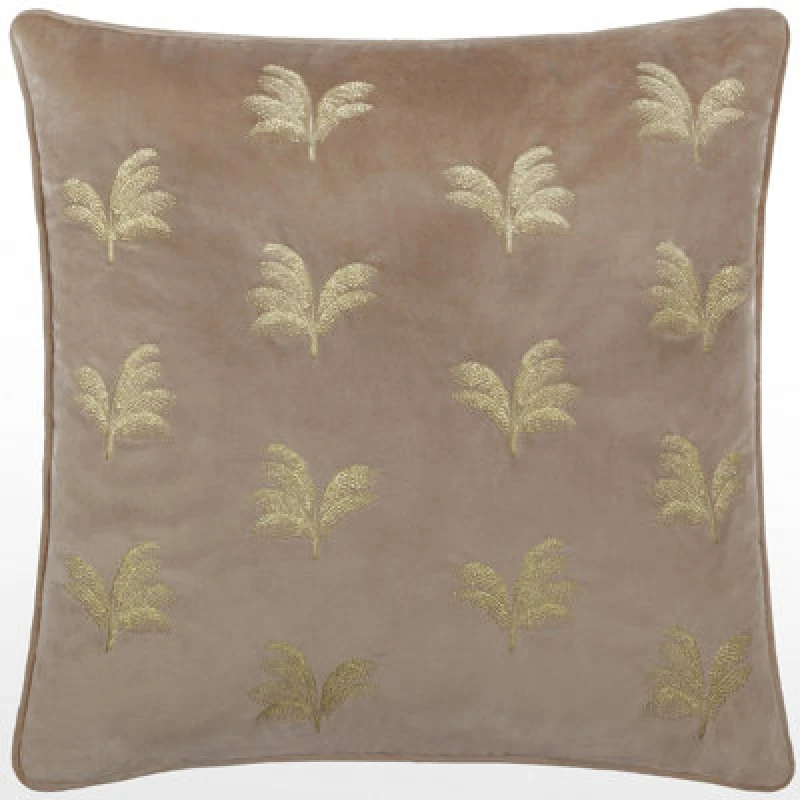 Image of Paoletti Paoletti Guilded Palms Embroidered Cushion in Light Brown Size: 45cm x 45cm Light Brown 45cm x 45cm Unisex 5025532847386