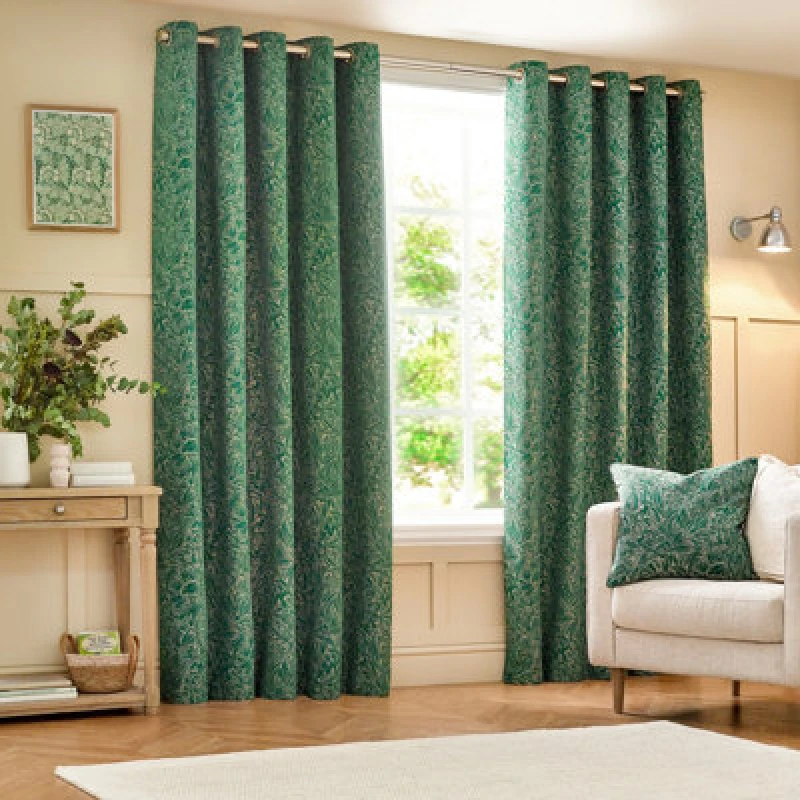 Image of Grantley Jacquard Eyelet Curtains Emerald, Emerald / 168x183cm