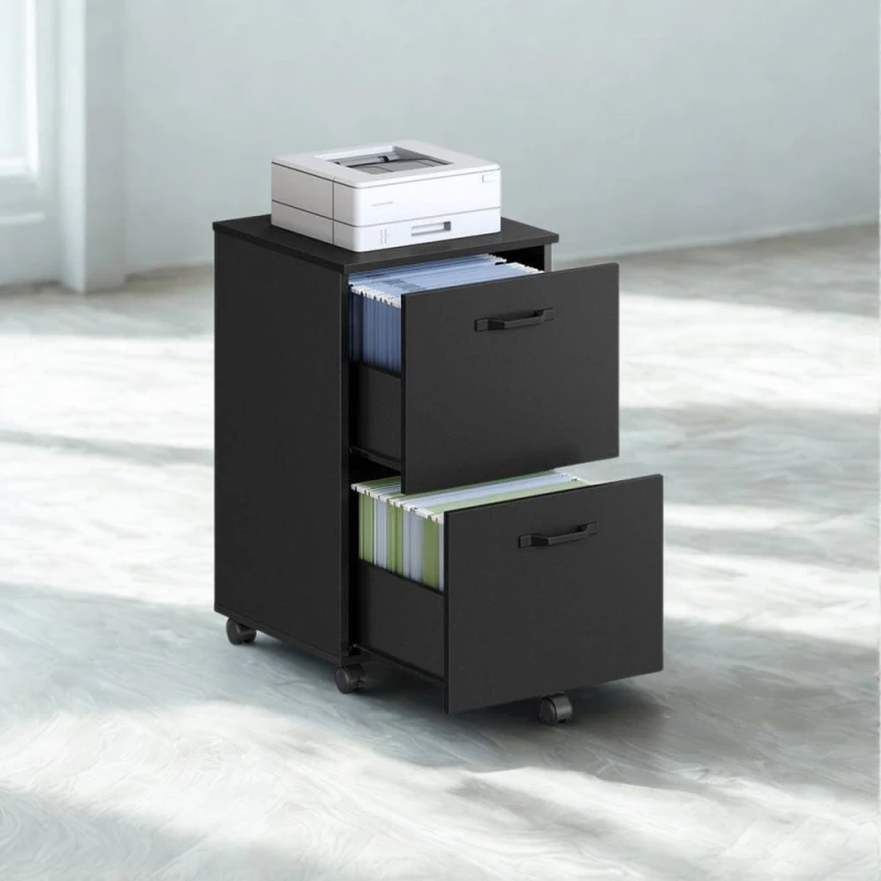 Image of Pirlo Plush 2 Drawer Portable Rolling Filing Cabinet Black Unisex