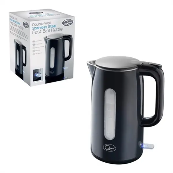 Image of Quest 1.5L Fast Boil Stainless Steel Kettle - Black 3000W