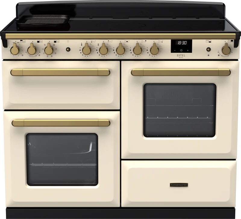 Image of Rangemaster Estel Deluxe ESDLO110EIPPCR/AB1 110cm Electric Range Cooker with Induction Hob - Cream / Antique Brass - A Rated