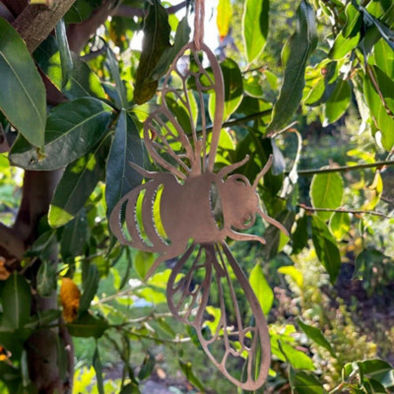 Image of Poppy Forge Hanging Folded Wings Bee Garden Art - W15 X H10 Cm - Black