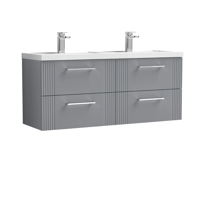 Image of Balterley 4 Drawer Wall Hung Vanity Unit Double Polymarble Basin Grey 1200mm Grey