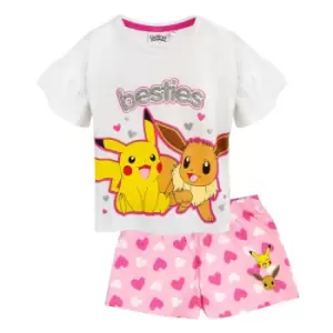 Image of Pokemon Girls Besties Pikachu & Eevee Frill Short Pyjama Set (Pack of 3) (11-12 Years) (White/Pink/Yellow)