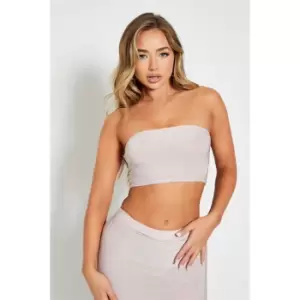 Image of I Saw It First Glitter Bandeau Crop Top - Brown