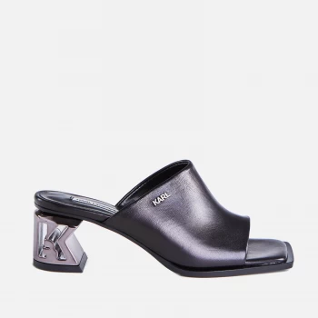 Image of KARL LAGERFELD Womens K-Blok Leather Square Toe Heeled Mules - Black - UK 8