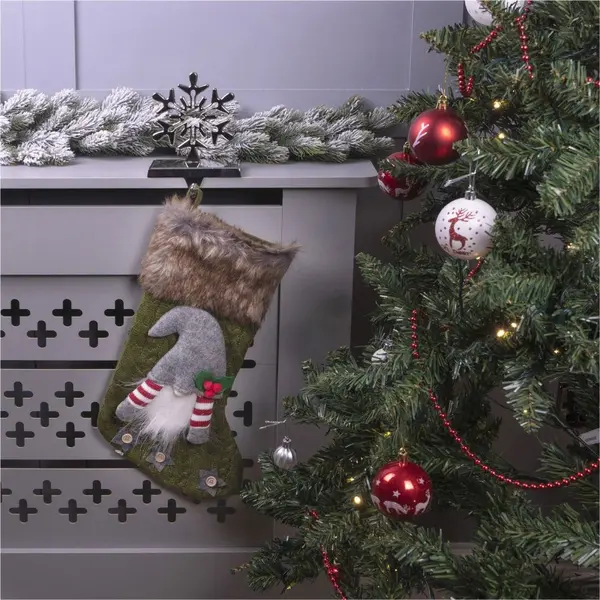 Image of Luxury Gonk Design Christmas Fur Lined Knitted Stocking for Xmas Eve - Green ELV-818586