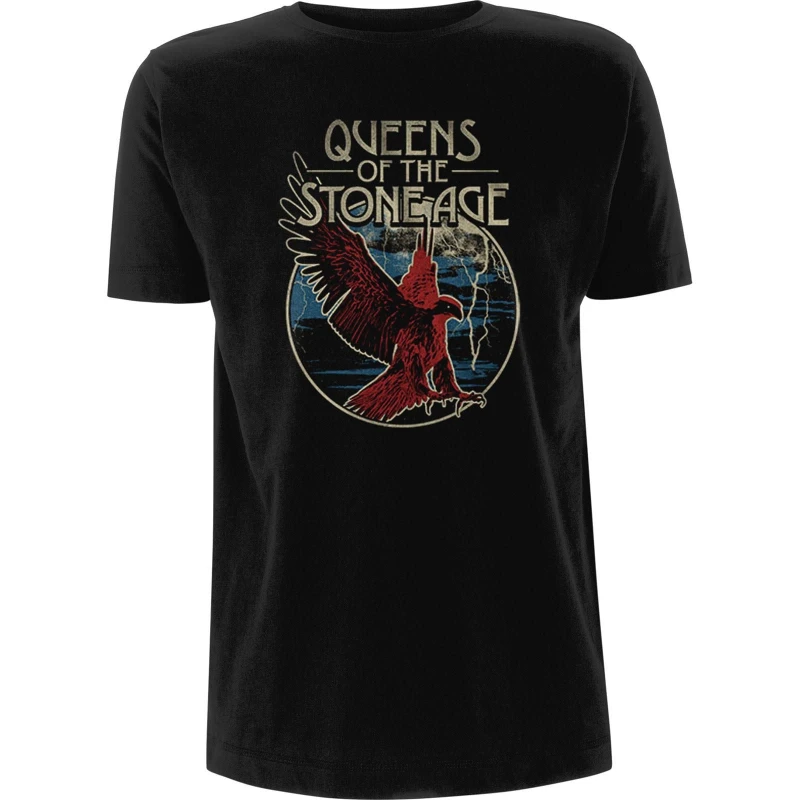 Image of Queens Of The Stone Age Queens Of The Stone Age Men Eagle Cotton T-Shirt in Black Size: X-Large Black XL Male 5063425324071