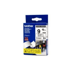 Image of Brother TZ-S221 Original P-touch Strong Adhesive Black on White Tape 9mm x 8m