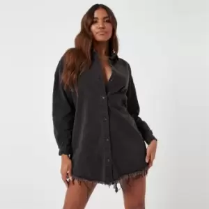 Image of Missguided Petite Oversized Denim Shirt Dress - Black