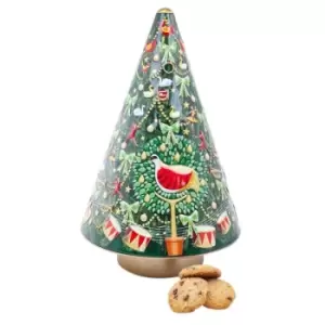 Image of Silver Crane Christmas Tree Tin with Mini Choc Chip Cookies - None
