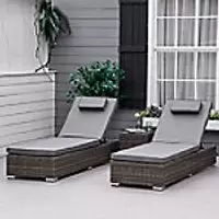 Image of OutSunny Rattan Lounge Set Grey 1,950 x 860 mm