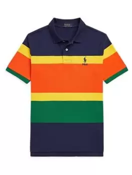 Image of Ralph Lauren Boys Colour Block Polo Shirt - Dark Cobalt/Multi, Blue, Size 6-7 Years=S