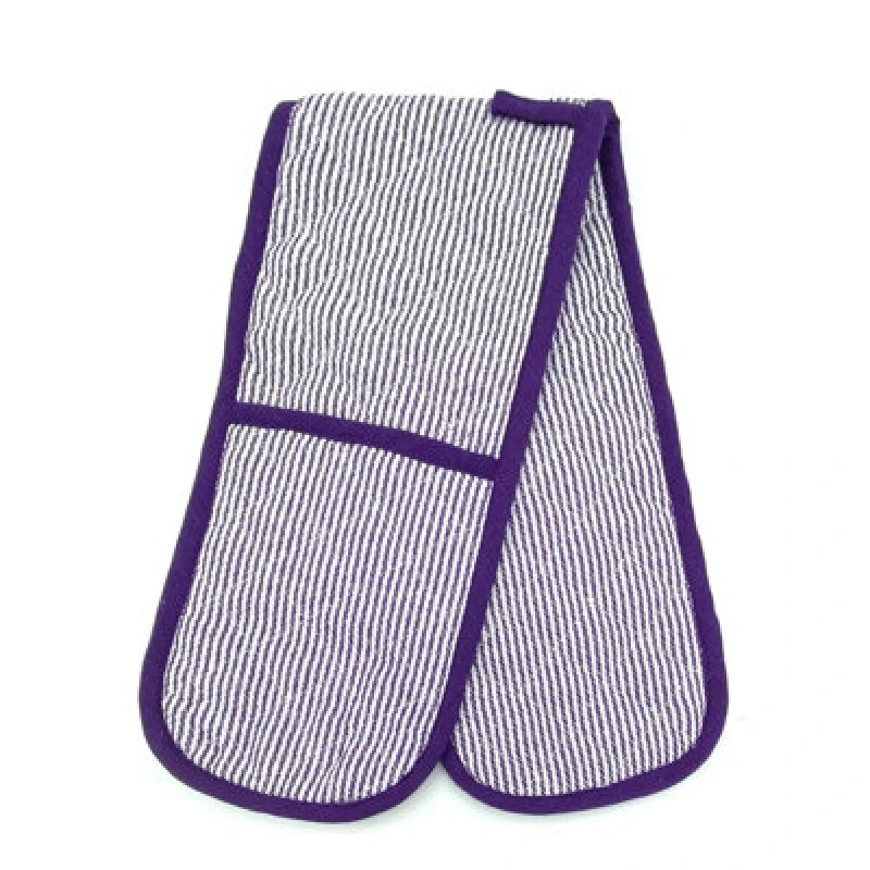 Image of Purple Stripe Double Heat Resistant Double Oven Gloves Quilted Kitchen Mitts