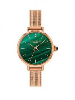 Image of Lola Rose Lola Rose Malachite Diamond Dial Rose Gold Stainless Steel Mesh Strap Ladies Watch