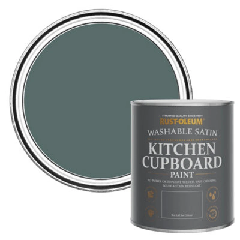 Image of Rust-Oleum Deep Sea Satin Kitchen Cupboard Paint 750Ml