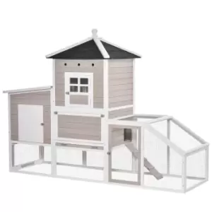 Image of Pawhut Outdoor Wooden Chicken Coop With Removable Tray & Separate Nesting Box - Grey
