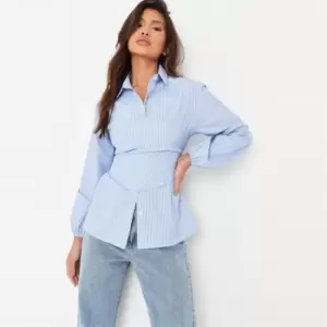 Image of Missguided Pin Stripe Corset Shirt - Blue