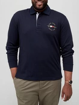 Image of Tommy Hilfiger Big & Tall Icon Rugby Long Sleeve Polo Shirt - Desert Sky, Desert Sky, Size 4XL, Men