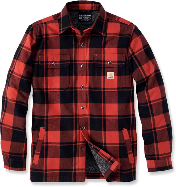 Image of Carhartt Heavyweight Flannel Sherpa Shirt, red, Size S