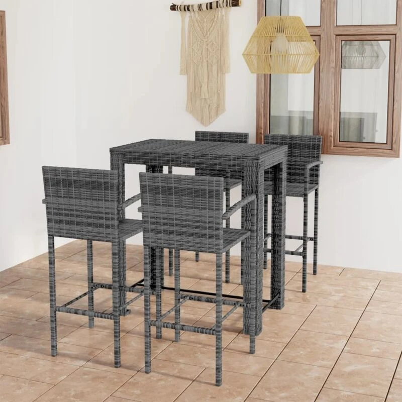 Image of MINKUROW 5 Piece Outdoor Bar Set with Armrest Poly Rattan Grey vidaXL YX3064812