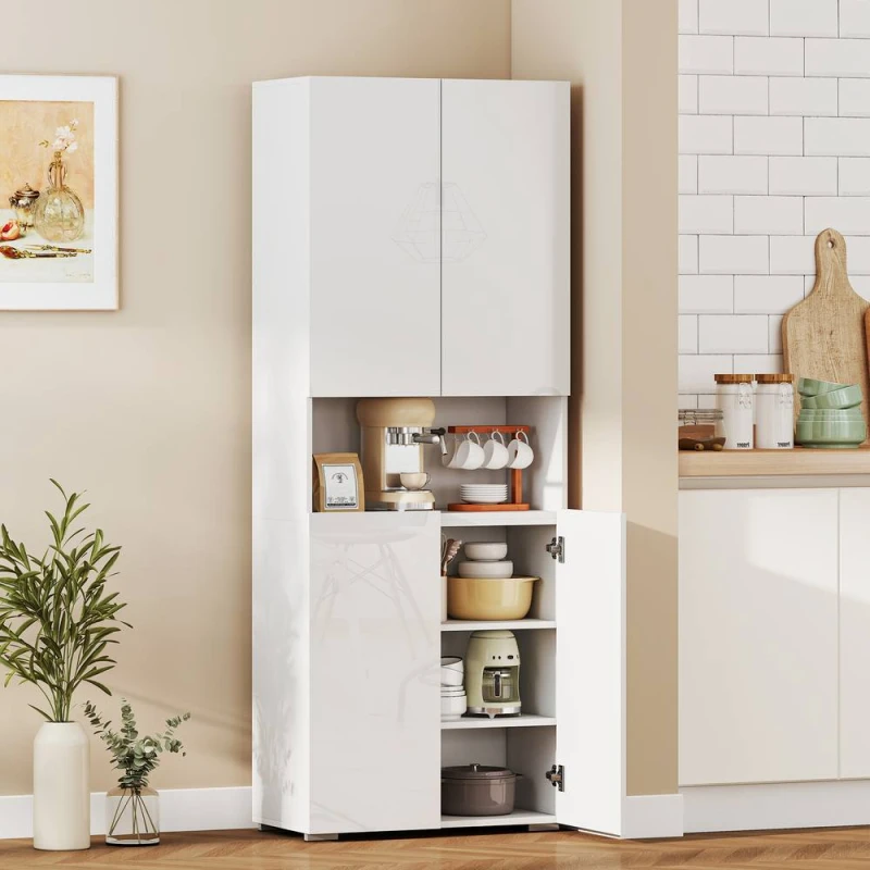 Image of HOMCOM 180cm Tall Kitchen Cupboard, Pantry Storage Cabinet in White White Unisex