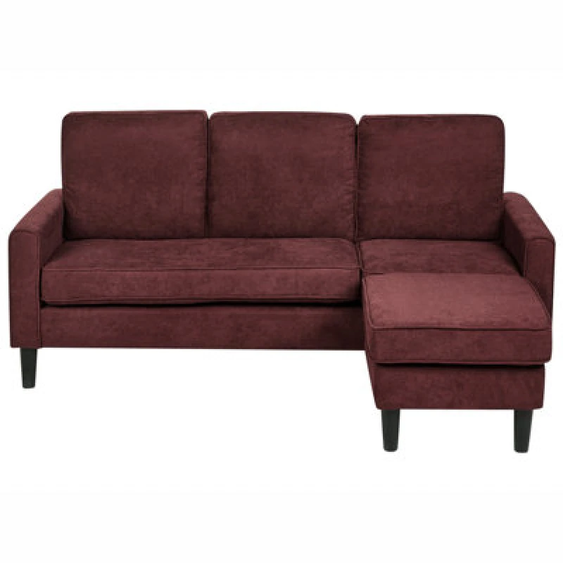 Image of Beliani Sofa 3 Seater Avesta Fabric Burgundy With Ottoman