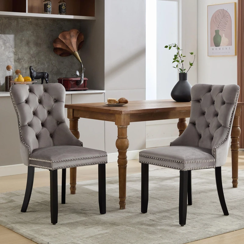 Image of Urban Meuble Modern Set of 2 Upholstered Velvet Dining Chairs Grey unisex Set of 2