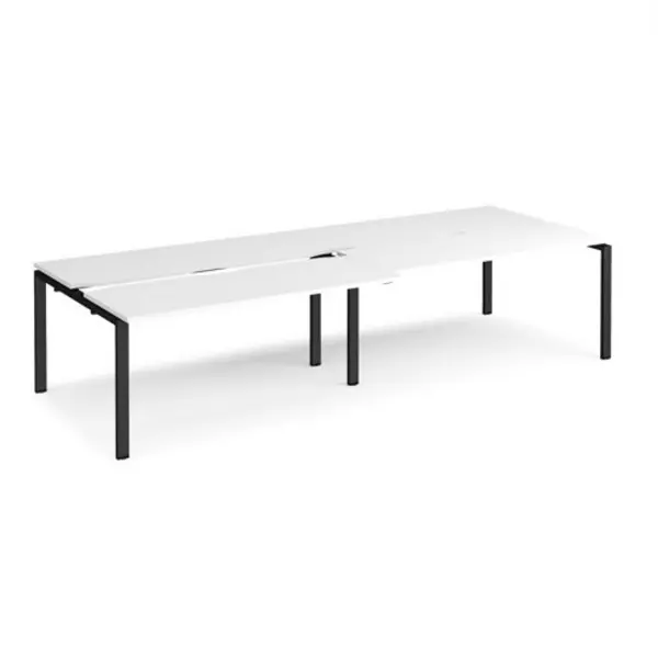Image of Adapt Bench Desk 4 Person Rectangular Desks 3200mm With Sliding Tops White Tops With Black Frames 1200mm Depth Adapt White STE3212-K-WH
