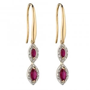 Image of 9ct Yellow Gold Earrings Ruby And Diamond Marquise Drop Gold Earrings GE2283R