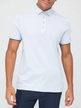 Image of Ted Baker Soya Herringbone Polo Shirt - Pale Blue Size 2, Men