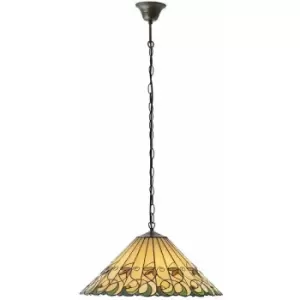 Image of Tiffany Glass Hanging Ceiling Pendant Light Bronze & Amber Floral Shade i00127