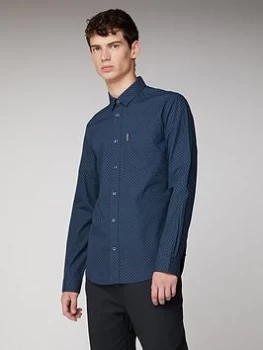 Image of Ben Sherman Long Sleeve Sketched Micro Print-MIDNIGHT, Midnight, Size S, Men
