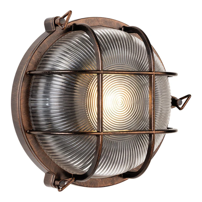 Image of Firstlight Turin Round Outdoor Wall Bulkhead Ribbed in Antique Copper
