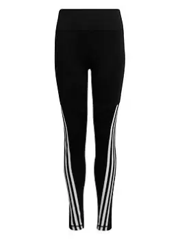 Image of adidas Older Girls Believe This 3 Stripe Leggings - Black/White, Size 9-10 Years, Women