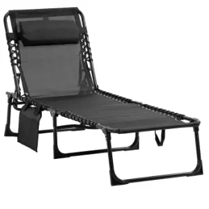 Image of Outsunny Portable Sun Lounger, Folding Camping Bed Cot, Reclining Lounge Chair 5-position Adjustable Backrest w/Side Pocket for Patio Garden Black