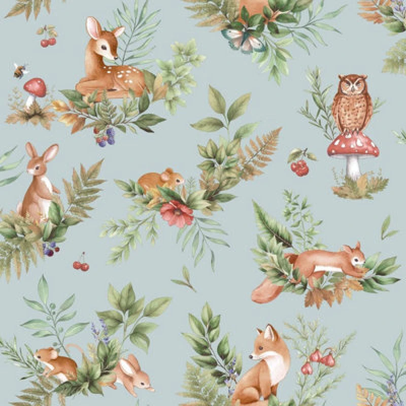Image of Holden Decor Forest Friends Duck Egg Blue Children's Wallpaper, Blue 14120