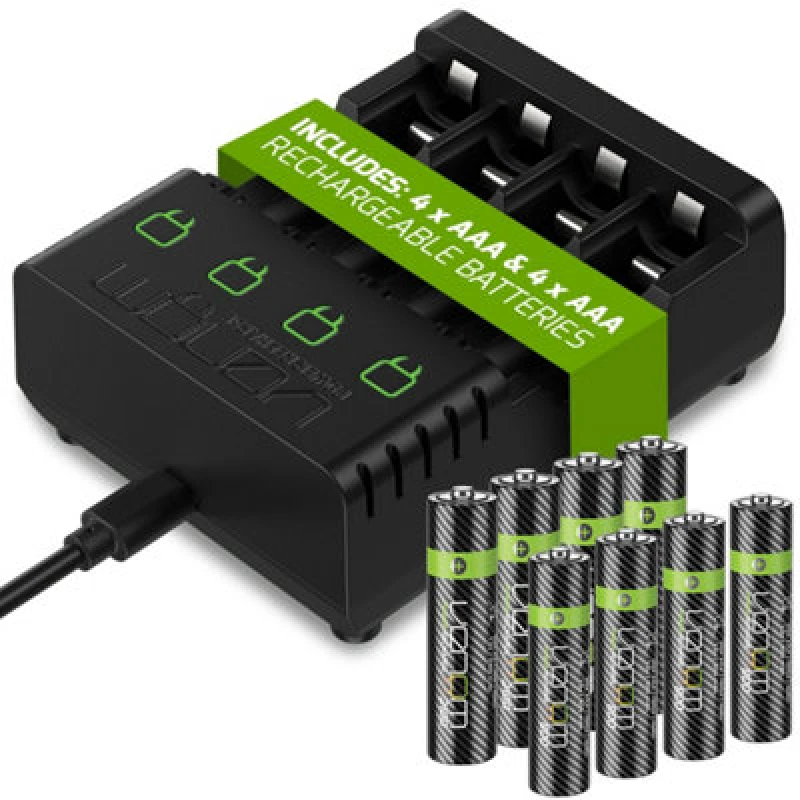 Image of Venom Rechargeable Battery Charging Dock plus 4 x AA 2100mAh and 4 x AAA 800mAh Batteries Black unisex
