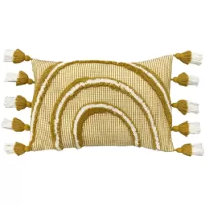 Image of Rainbow Tuft Tasselled Cushion Ochre - Ochre - Furn.